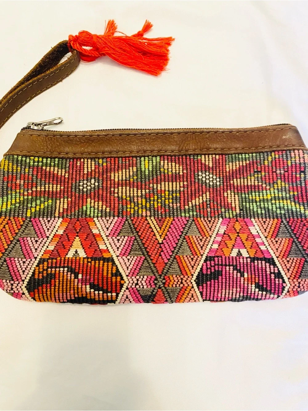Nena & Co Peace Pilgrim Pouch Leather Artisan Textile Bag Clutch Wristlet